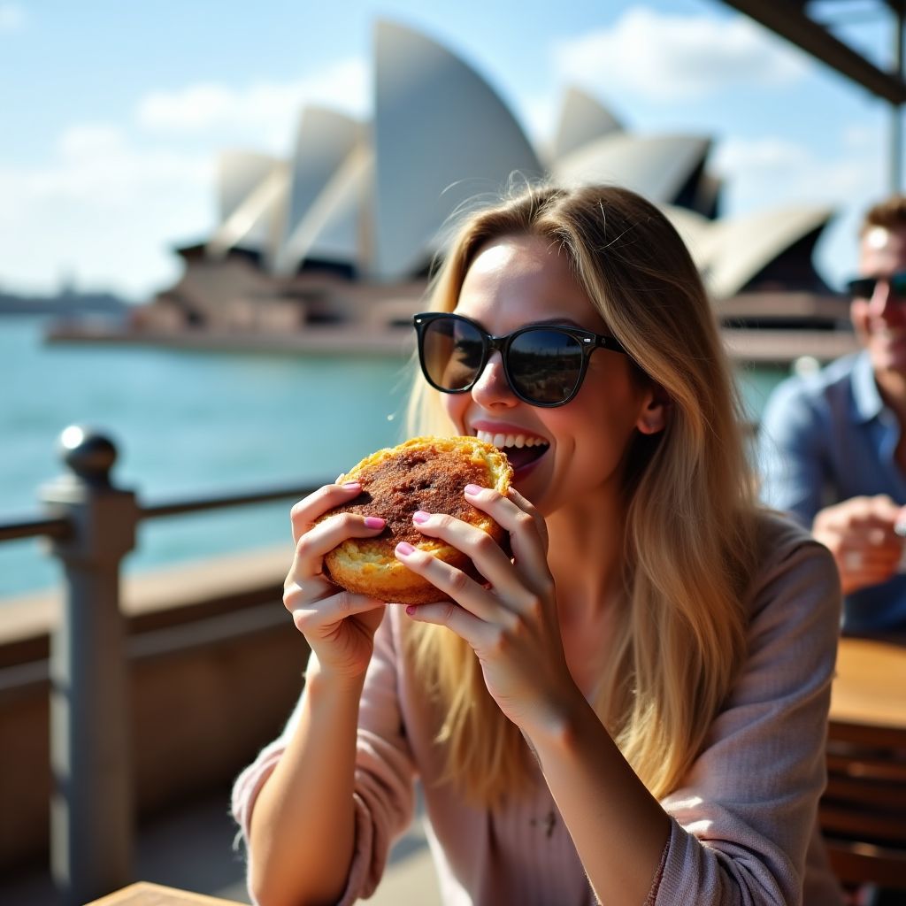 Tourist enjoying Australian food